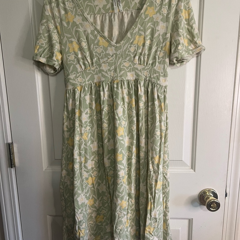 Fossil Green and Yellow Floral Midi Dress